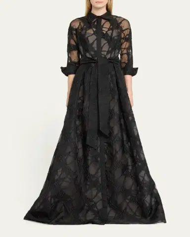 Rickie Freeman for Teri Jon A-Line Organza Jacquard Shirt Gown | Thumbnail 6 Rickie Freeman for Teri Jon A-Line Organza Jacquard Shirt Gown | Thumbnail 6