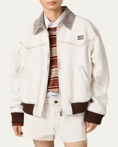 Miu Miu Corduroy-Collar Zip Western Jacket | Thumbnail 4 Miu Miu Corduroy-Collar Zip Western Jacket | Thumbnail 4