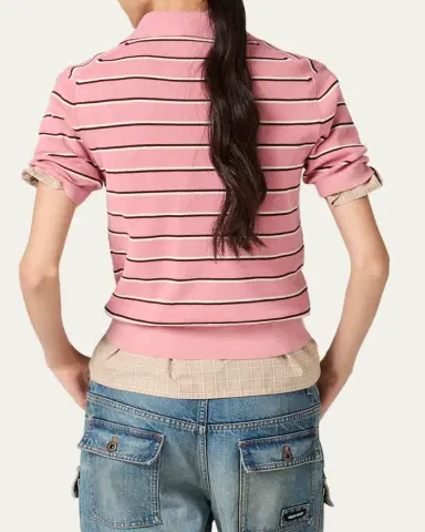 Miu Miu Striped Cotton Knit Short-Sleeve Polo Shirt | Thumbnail 3 Miu Miu Striped Cotton Knit Short-Sleeve Polo Shirt | Thumbnail 3