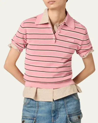 Miu Miu Striped Cotton Knit Short-Sleeve Polo Shirt | Thumbnail 4 Miu Miu Striped Cotton Knit Short-Sleeve Polo Shirt | Thumbnail 4