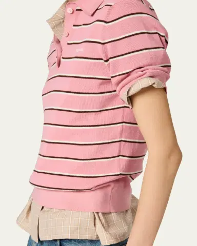 Miu Miu Striped Cotton Knit Short-Sleeve Polo Shirt | Thumbnail 5 Miu Miu Striped Cotton Knit Short-Sleeve Polo Shirt | Thumbnail 5