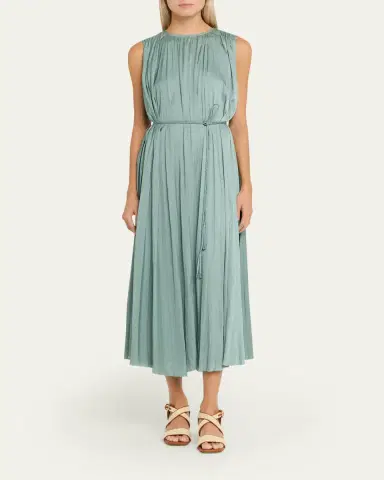 Ulla Johnson Fianna Belted Pleated Satin Midi Dress | Thumbnail 2 Ulla Johnson Fianna Belted Pleated Satin Midi Dress | Thumbnail 2