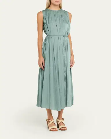 Ulla Johnson Fianna Belted Pleated Satin Midi Dress | Thumbnail 4 Ulla Johnson Fianna Belted Pleated Satin Midi Dress | Thumbnail 4