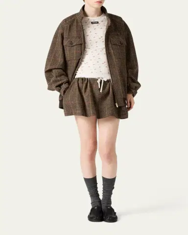 Miu Miu Check Wool Drawstring Mini Skirt | Thumbnail 2 Miu Miu Check Wool Drawstring Mini Skirt | Thumbnail 2
