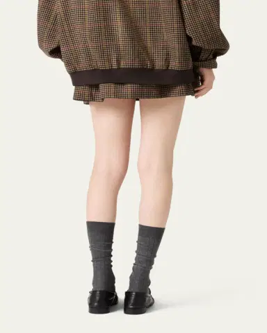 Miu Miu Check Wool Drawstring Mini Skirt | Thumbnail 3 Miu Miu Check Wool Drawstring Mini Skirt | Thumbnail 3