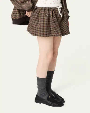 Miu Miu Check Wool Drawstring Mini Skirt | Thumbnail 4 Miu Miu Check Wool Drawstring Mini Skirt | Thumbnail 4