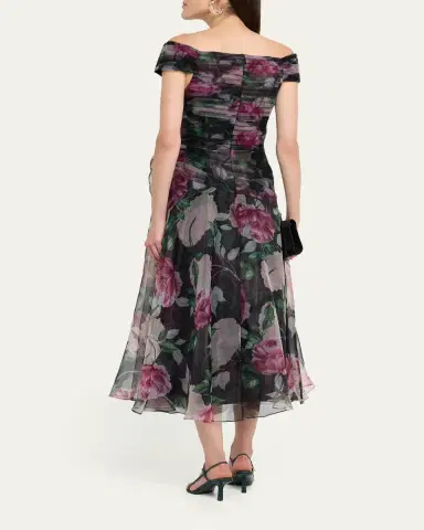 Rickie Freeman for Teri Jon Off-Shoulder Pleated Organza Midi Dress | Thumbnail 3 Rickie Freeman for Teri Jon Off-Shoulder Pleated Organza Midi Dress | Thumbnail 3