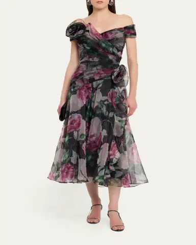 Rickie Freeman for Teri Jon Off-Shoulder Pleated Organza Midi Dress | Thumbnail 4 Rickie Freeman for Teri Jon Off-Shoulder Pleated Organza Midi Dress | Thumbnail 4
