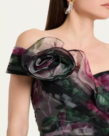 Rickie Freeman for Teri Jon Off-Shoulder Pleated Organza Midi Dress | Thumbnail 5 Rickie Freeman for Teri Jon Off-Shoulder Pleated Organza Midi Dress | Thumbnail 5