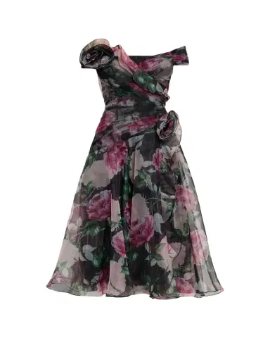 Rickie Freeman for Teri Jon Off-Shoulder Pleated Organza Midi Dress | Thumbnail 1 Rickie Freeman for Teri Jon Off-Shoulder Pleated Organza Midi Dress | Thumbnail 1