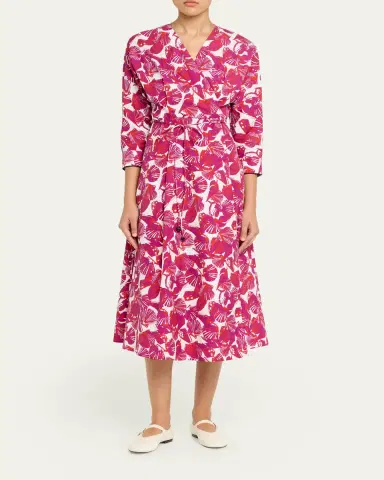 Max Mara Seashell-Print Faux Wrap Midi Dress | Thumbnail 2 Max Mara Seashell-Print Faux Wrap Midi Dress | Thumbnail 2