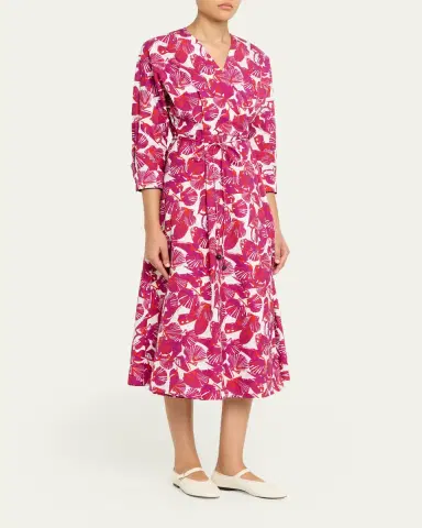 Max Mara Seashell-Print Faux Wrap Midi Dress | Thumbnail 4 Max Mara Seashell-Print Faux Wrap Midi Dress | Thumbnail 4