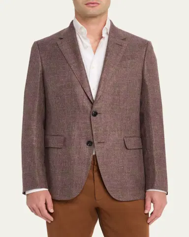 Zegna Men's Linen-Blend Grid Check Single-Breasted Sport Coat | Thumbnail 4 Zegna Men's Linen-Blend Grid Check Single-Breasted Sport Coat | Thumbnail 4