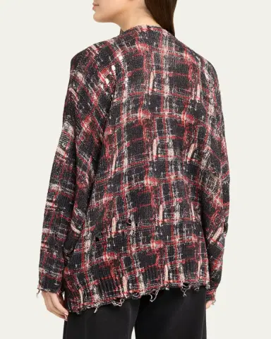 R13 Distressed Oversized Plaid Boyfriend Cardigan | Thumbnail 3 R13 Distressed Oversized Plaid Boyfriend Cardigan | Thumbnail 3