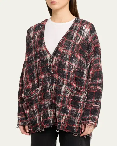 R13 Distressed Oversized Plaid Boyfriend Cardigan | Thumbnail 4 R13 Distressed Oversized Plaid Boyfriend Cardigan | Thumbnail 4