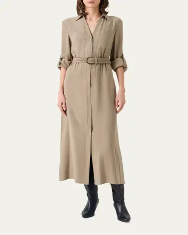 Akris punto Long-Sleeve Belted Viscose Twill Midi Shirtdress | Thumbnail 2 Akris punto Long-Sleeve Belted Viscose Twill Midi Shirtdress | Thumbnail 2