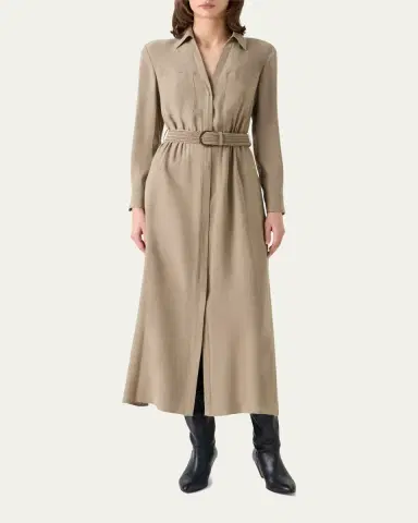 Akris punto Long-Sleeve Belted Viscose Twill Midi Shirtdress | Thumbnail 4 Akris punto Long-Sleeve Belted Viscose Twill Midi Shirtdress | Thumbnail 4