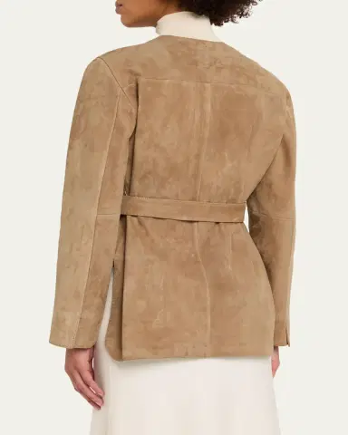 Max Mara Abito Belted Crewneck Suede Jacket | Thumbnail 3 Max Mara Abito Belted Crewneck Suede Jacket | Thumbnail 3