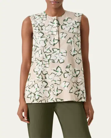 Akris punto Papercut Flower Print Cotton Poplin Sleeveless Tunic Blouse | Thumbnail 4 Akris punto Papercut Flower Print Cotton Poplin Sleeveless Tunic Blouse | Thumbnail 4