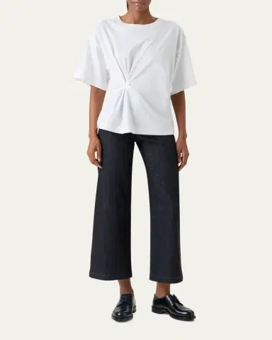 Akris punto Gathered Cotton Jersey Short-Sleeve T-Shirt | Thumbnail 2 Akris punto Gathered Cotton Jersey Short-Sleeve T-Shirt | Thumbnail 2