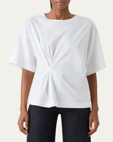 Akris punto Gathered Cotton Jersey Short-Sleeve T-Shirt | Thumbnail 4 Akris punto Gathered Cotton Jersey Short-Sleeve T-Shirt | Thumbnail 4