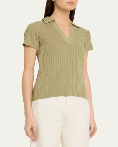 Vince Ribbed Cotton-Blend Polo Shirt | Thumbnail 8 Vince Ribbed Cotton-Blend Polo Shirt | Thumbnail 8
