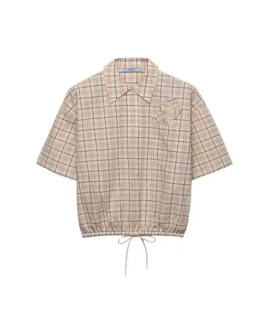 Prada Embroidered Check Cotton Polo Top | Thumbnail 1 Prada Embroidered Check Cotton Polo Top | Thumbnail 1