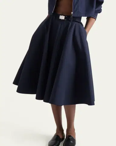 Prada Cotton A-Line Belted Midi Skirt | Thumbnail 4 Prada Cotton A-Line Belted Midi Skirt | Thumbnail 4
