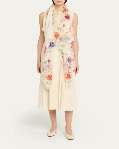 Faliero Sarti Primrose Floral Embroidered Wool-Blend Stole | Thumbnail 2 Faliero Sarti Primrose Floral Embroidered Wool-Blend Stole | Thumbnail 2