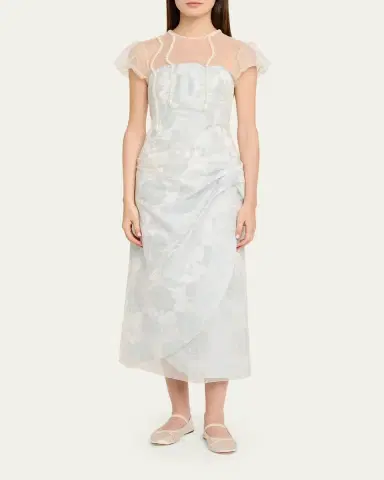 Simone Rocha Embellished Tulle Layered Floral-Jacquard Midi Dress | Thumbnail 2 Simone Rocha Embellished Tulle Layered Floral-Jacquard Midi Dress | Thumbnail 2