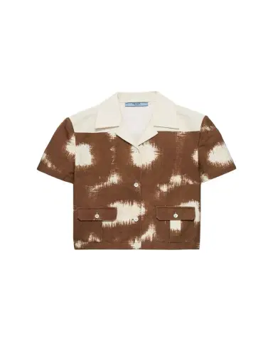 Prada Abstract-Print Canvas Crop Bowling Shirt | Thumbnail 1 Prada Abstract-Print Canvas Crop Bowling Shirt | Thumbnail 1