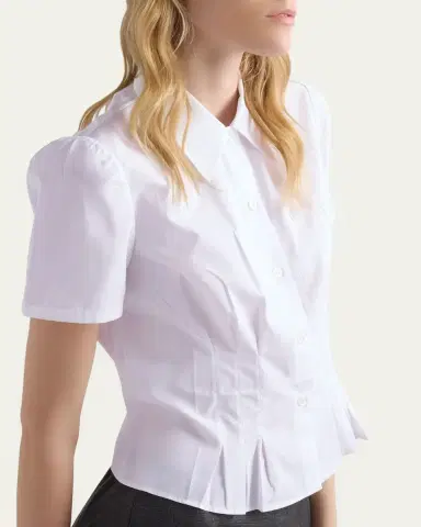 Prada Pleated Cotton Short-Sleeve Polo Top | Thumbnail 4 Prada Pleated Cotton Short-Sleeve Polo Top | Thumbnail 4