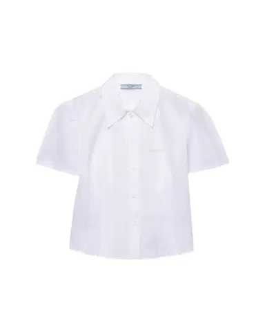 Prada Pleated Cotton Short-Sleeve Polo Top | Thumbnail 1 Prada Pleated Cotton Short-Sleeve Polo Top | Thumbnail 1