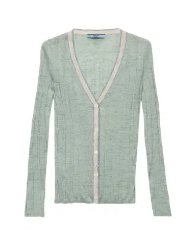 Prada Ribbed Cashmere Silk Cardigan | Thumbnail 1 Prada Ribbed Cashmere Silk Cardigan | Thumbnail 1