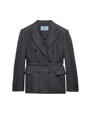Prada Belted Checked Wool Double-Breasted Jacket | Thumbnail 1 Prada Belted Checked Wool Double-Breasted Jacket | Thumbnail 1