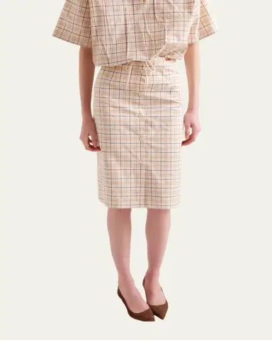 Prada Cotton Check Drawstring Pencil Skirt | Thumbnail 4 Prada Cotton Check Drawstring Pencil Skirt | Thumbnail 4