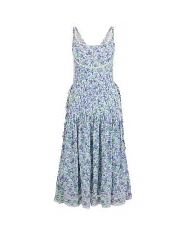 Rabanne Floral Pleated Silk Crepe Sleeveless Midi Dress | Thumbnail 1 Rabanne Floral Pleated Silk Crepe Sleeveless Midi Dress | Thumbnail 1