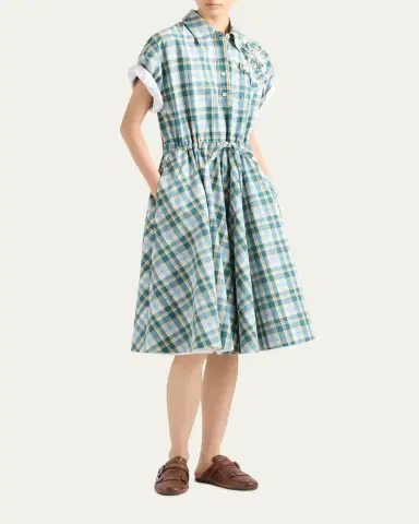 Prada Embroidered Checked Cotton Midi Polo Dress | Thumbnail 2 Prada Embroidered Checked Cotton Midi Polo Dress | Thumbnail 2