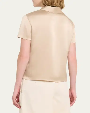 Vince Silk Charmeuse Short-Sleeve Polo Shirt | Thumbnail 3 Vince Silk Charmeuse Short-Sleeve Polo Shirt | Thumbnail 3