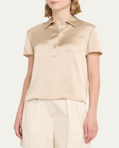 Vince Silk Charmeuse Short-Sleeve Polo Shirt | Thumbnail 4 Vince Silk Charmeuse Short-Sleeve Polo Shirt | Thumbnail 4