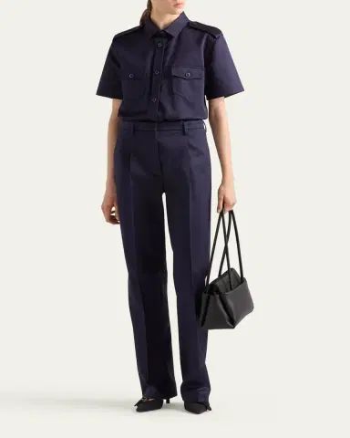 Prada Pleated Cotton Twill Straight-Leg Trousers | Thumbnail 2 Prada Pleated Cotton Twill Straight-Leg Trousers | Thumbnail 2