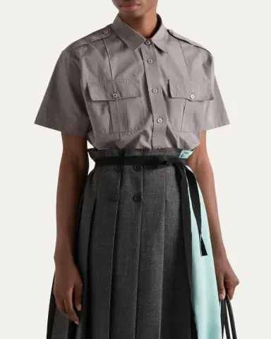 Prada Short-Sleeve Cotton Utility Shirt | Thumbnail 4 Prada Short-Sleeve Cotton Utility Shirt | Thumbnail 4