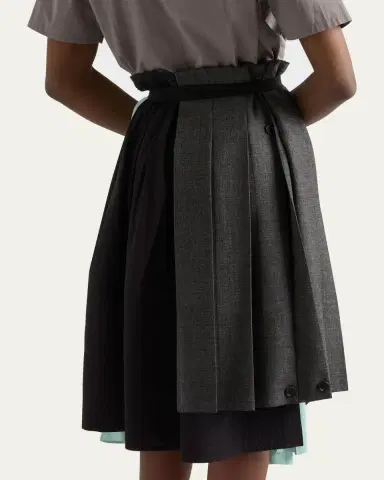 Prada Pleated Wool Patchwork Midi Skirt | Thumbnail 3 Prada Pleated Wool Patchwork Midi Skirt | Thumbnail 3
