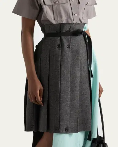 Prada Pleated Wool Patchwork Midi Skirt | Thumbnail 4 Prada Pleated Wool Patchwork Midi Skirt | Thumbnail 4