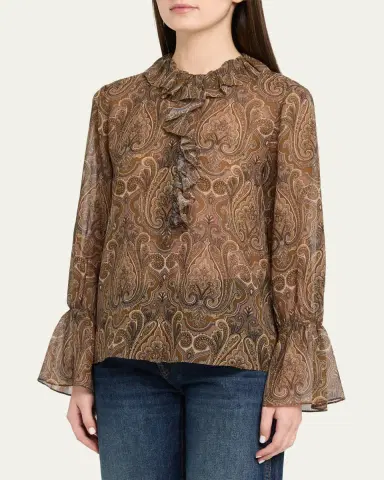 Nili Lotan Cecily Paisley Silk Ruffle Shirt | Thumbnail 4 Nili Lotan Cecily Paisley Silk Ruffle Shirt | Thumbnail 4