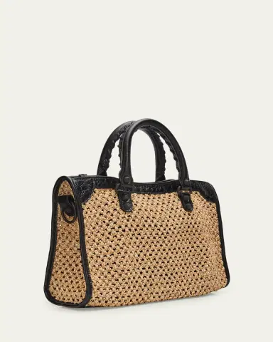 Balenciaga Le City Woven Leather-Trim Top-Handle Bag | Thumbnail 3 Balenciaga Le City Woven Leather-Trim Top-Handle Bag | Thumbnail 3
