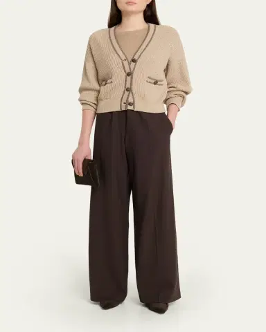 Brunello Cucinelli Paillette English Rib V-Neck Cardigan | Thumbnail 2 Brunello Cucinelli Paillette English Rib V-Neck Cardigan | Thumbnail 2