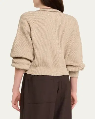 Brunello Cucinelli Paillette English Rib V-Neck Cardigan | Thumbnail 3 Brunello Cucinelli Paillette English Rib V-Neck Cardigan | Thumbnail 3
