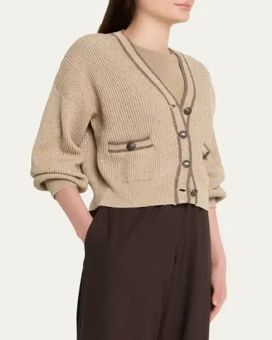 Brunello Cucinelli Paillette English Rib V-Neck Cardigan | Thumbnail 4 Brunello Cucinelli Paillette English Rib V-Neck Cardigan | Thumbnail 4