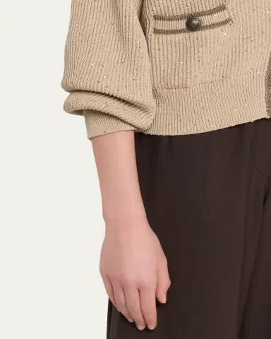 Brunello Cucinelli Paillette English Rib V-Neck Cardigan | Thumbnail 5 Brunello Cucinelli Paillette English Rib V-Neck Cardigan | Thumbnail 5